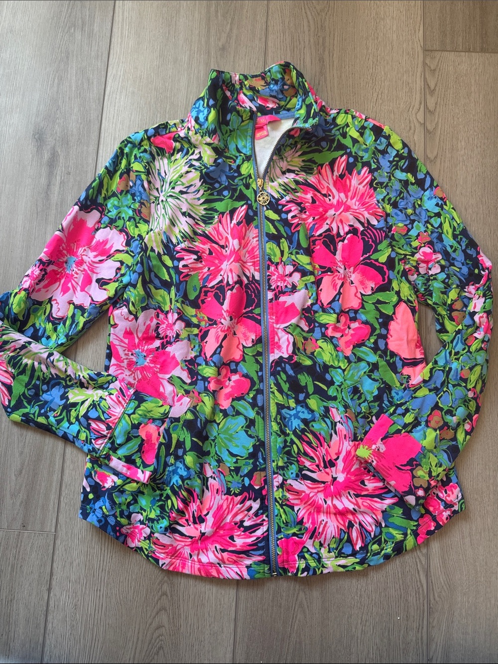 Lilly Pulitzer Neon Pink & Green Floral Zip Bomber Jacket